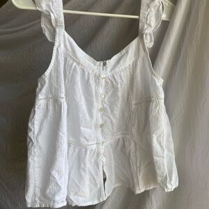 Joie White Eyelet Button-Front Ruffle Strap Camisole